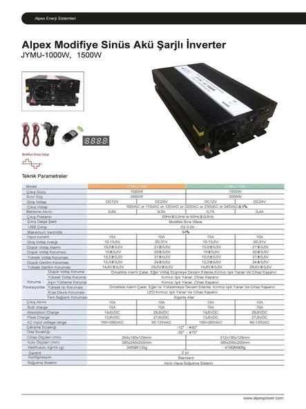 1500 Watt 12 Volt Ups (Şebeke Şarjlı) Modifiye Sinüs İnverter - Resim 6