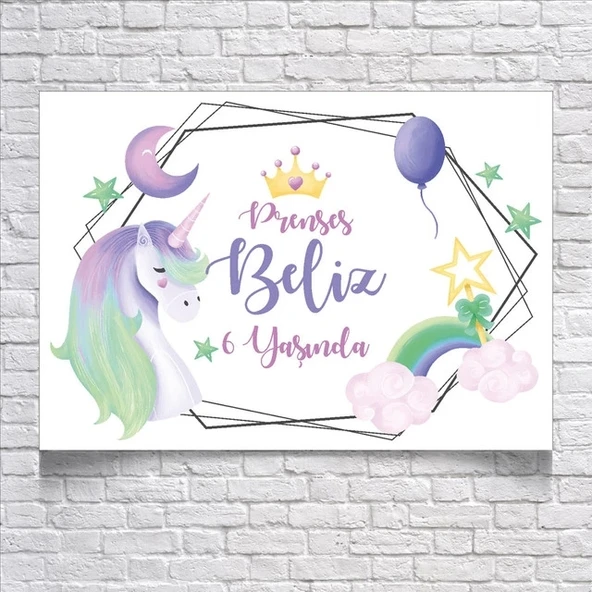 Unicorn Temalı Doğum Günü Afişi 35x50 Cm ürün görseli