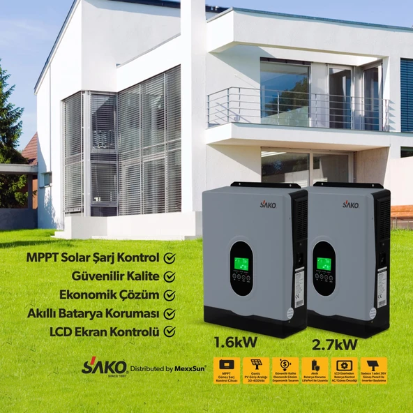 Sako E-SUN 1.6kW / 12V Tam Sinüs Akıllı İnverter Voc 30-400 VDC - Resim 6