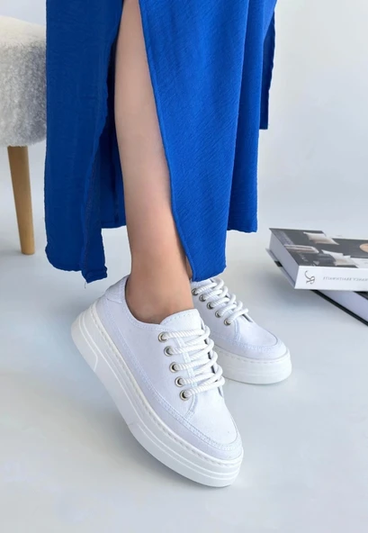 Carin Beyaz Keten Bağcıklı Spor Ayakkabı - 3