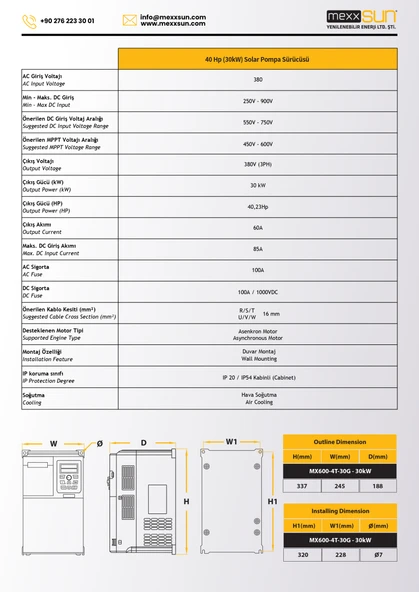 Mexxsun 40Hp (30 kW) Solar Pompa Sürücüsü (Trifaze) - Resim 6