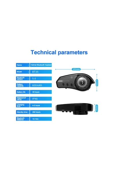 Bt35 Kask Kulaklık Bluetooth 5.0 Motosiklet Interkom Su Geçirmez Kablosuz Kulaklık - 4