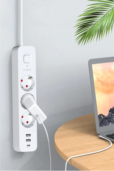 Akım Korumalı 3 lü Priz 2xusb 1xtype-c 3680w Girişli Uzatma Kablolu Priz Ftr16