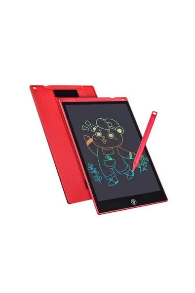 12 Inc Renkli Lcd Grafik Dijital Kalemli Çizim Tableti Yazı Tahta Not Yazma Eğitim Tableti Kırmızı