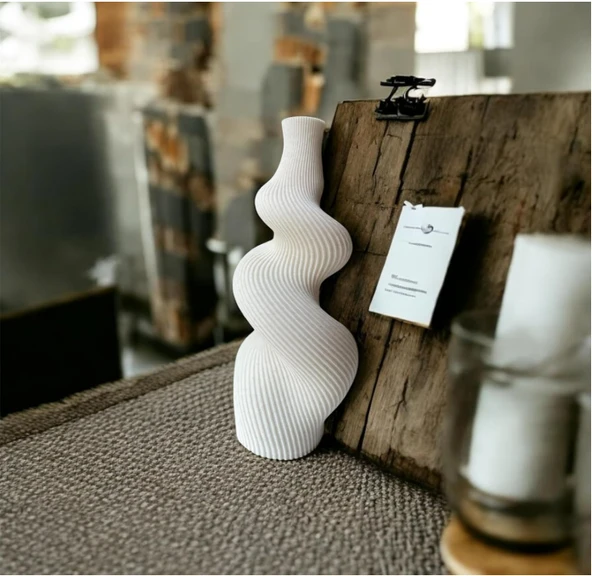 Bohem İskandinav Tarzı Spiral Vazo (Krem)