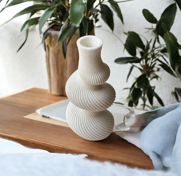 Bohem İskandinav Tarzı Spiral Vazo (Krem) - 3