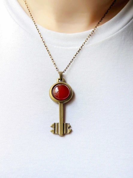 Doğal Taş Akik Doğal Taşlı Anahtar Model Kadın Antik Kolye euk33a - Resim 2