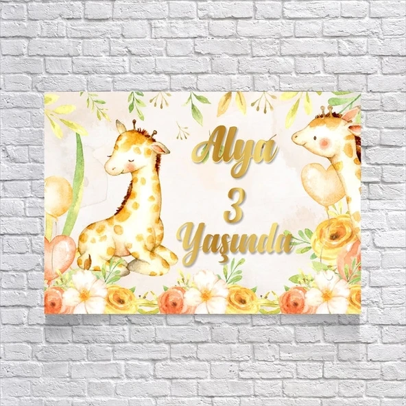Zürafa Temalı Doğum Günü Afişi 100x150 Cm ürün görseli