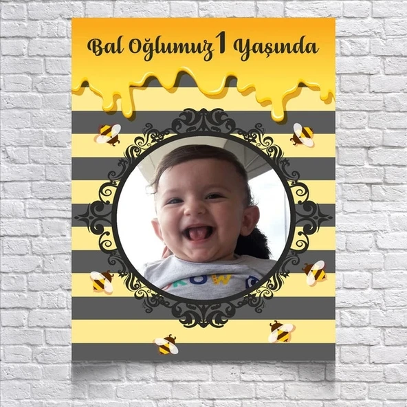 Bal Temalı Doğum Günü Afişi Resimli 100x150 Cm