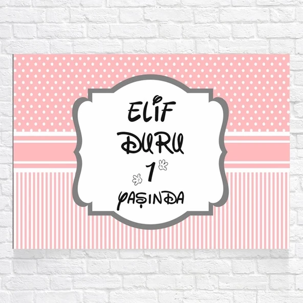 Pembe Puantiyeli Ve Çizgili Doğum Günü Afişi 35x50 Cm ürün görseli