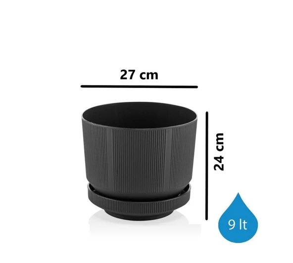 Omnipazar SO-S284 Dekoratif Tabaklı Lüks Çizgi Desenli Saksı 9 Litre - Resim 8