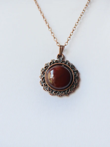 Doğal Taş Akik Doğal Taşlı Otantik Kadın Kolye 45 Cm Zincirli euk30a - Resim 2