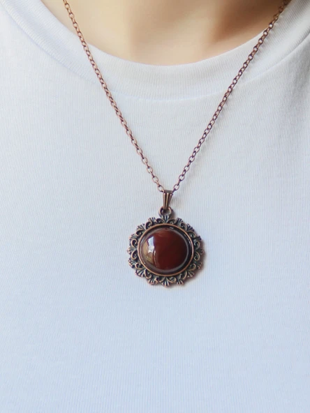 Doğal Taş Akik Doğal Taşlı Otantik Kadın Kolye 45 Cm Zincirli euk30a - Resim 3