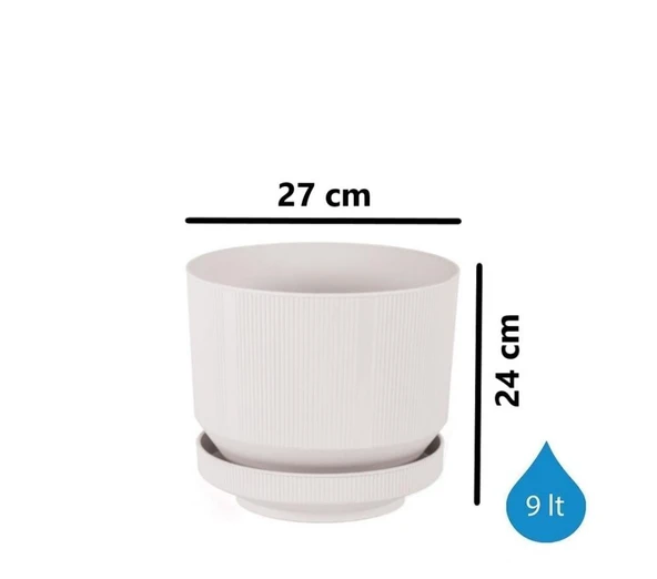 Omnipazar SO-S284 Dekoratif Tabaklı Lüks Çizgi Desenli Saksı 9 Litre - Resim 5