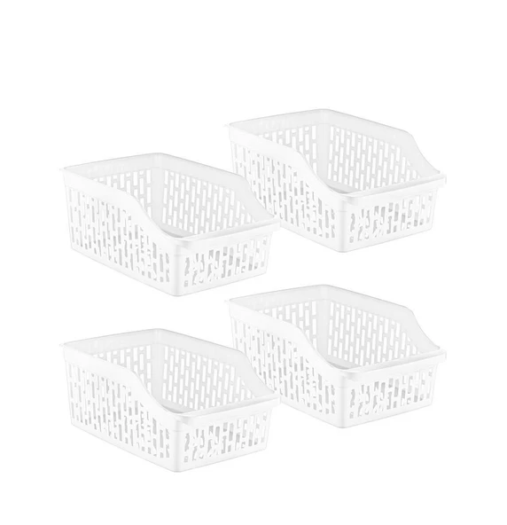 Omnipazar SY-2171 Plastik Büyük Dolap İçi Sebze Meyve Düzenleyici Beyaz 4'lü Set Beyaz