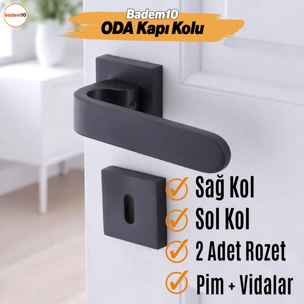 Ay Oda Kapı Kolu Siyah Kare Rozetli Sağa Sola Uygun İç Dış Ev Kapısı Kolları Kilitlenebilir 1 Takım