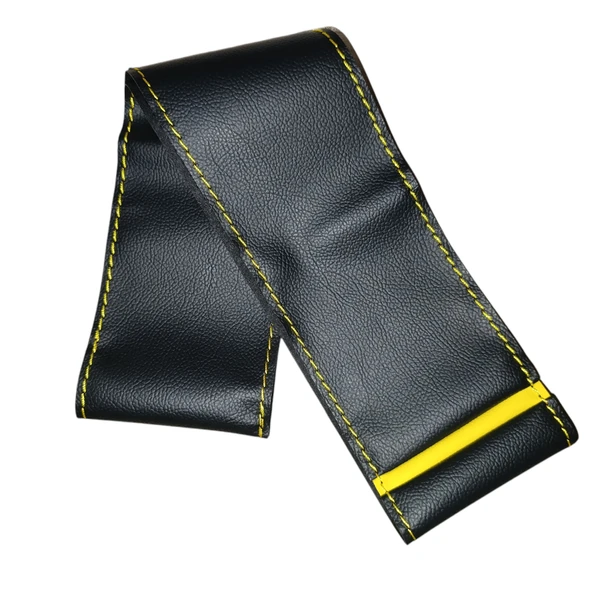 DİKİŞLİ DİREKSİYON KILIFI SİYAH DERİ SARI YÜZÜK SARI DİKİŞLİ RENAULT 9 BROADWAY İÇİN - Resim 2