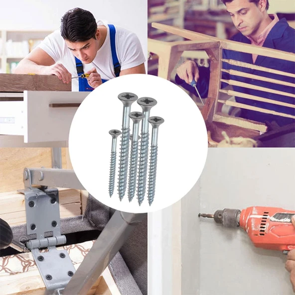 Sunta Vidası Sivri Uçlu Ahşap Tahta Ağaç Mobilya Ayak Kulp Vidası 6x100 Mm Paket 100 Adet - Resim 4