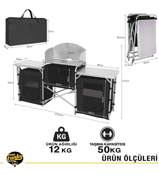 Cooking Station Katlanabilir Kamp Mutfağı - Lamba Askılı - 3