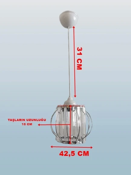 DMR Kristal Taşlı Yuvarlak KROM Küçük Fiskiye Tekli Avize E-27 - 2