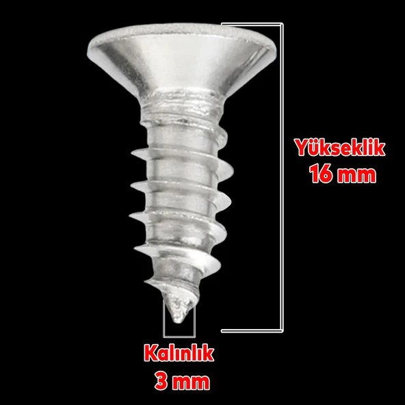 Sunta Vidası Sivri Uçlu Ahşap Tahta Ağaç Mobilya Ayak Kulp Vidası 3x16 Mm Paket 1000 Adet - 2