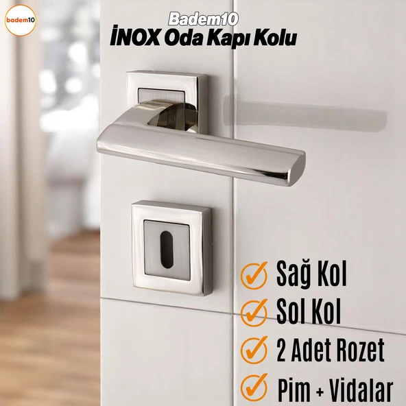 Ultra Oda Kapı Kolu İnox Kare Rozetli Sağa Sola Uygun İç Ev Kapısı Kolları Kilitlenebilir 1 Takım