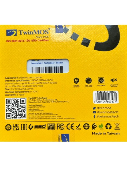 (1 Adet) Twinmos TM256GH2UGL 2.5" 256 GB 580/550 MB/S TLC 3D NAND SATA 3 SSD - 3