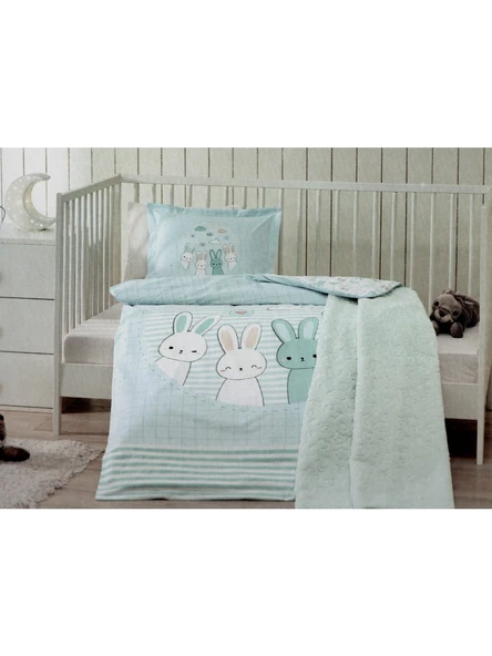 Özdilek Hello Rabbit Mavi Battaniyeli Bebek Nevresim Takımı 8108