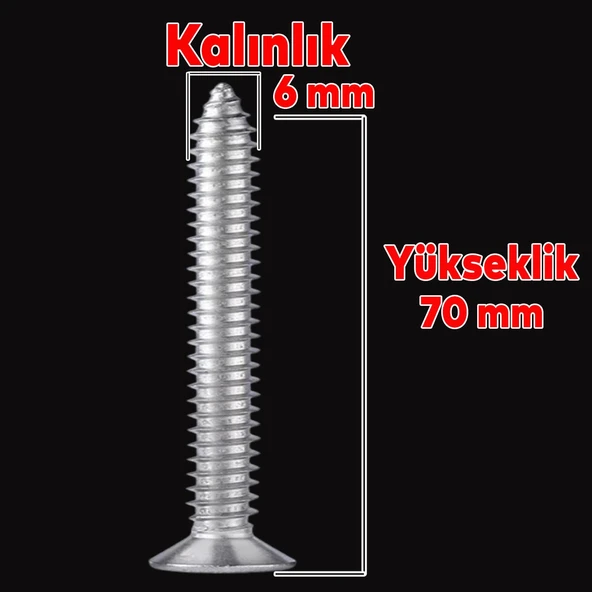 Sunta Vidası Sivri Uçlu Ahşap Tahta Ağaç Mobilya Ayak Kulp Vidası 6x70 Mm Paket 100 Adet - 2
