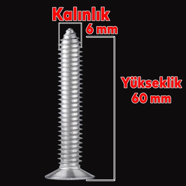 Sunta Vidası Sivri Uçlu Ahşap Tahta Ağaç Mobilya Ayak Kulp Vidası 6x60 Mm Paket 200 Adet - 2