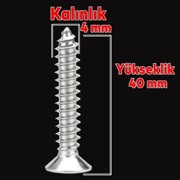 Sunta Vidası Sivri Uçlu Ahşap Tahta Ağaç Mobilya Ayak Kulp Vidası 4x40 Mm Paket 500 Adet - 2