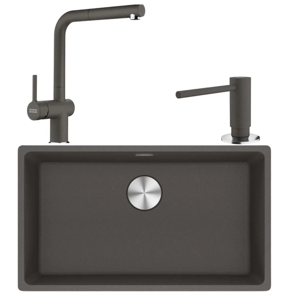 Franke Maris MRG 110-72 Granit Eviye-Active Plus Doccia 2.0 Armatür-Sıvı Sabunluk Üçlü Set Slate Grey