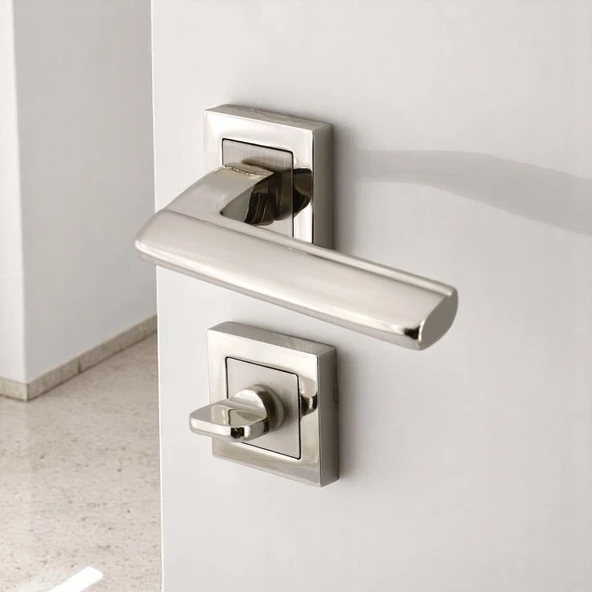 Ultra WC - BANYO Kapı Kolu İnox Kare Rozetli Sağ Sol Uygun Ev Kapısı Kolları Kilitlenebilir 1 Takım - 4
