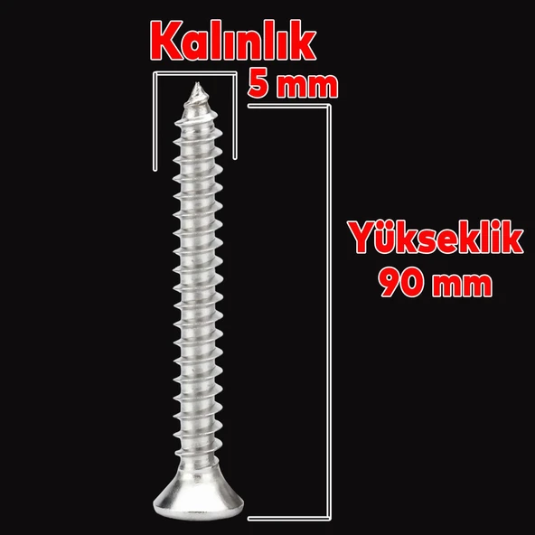 Sunta Vidası Sivri Uçlu Ahşap Tahta Ağaç Mobilya Ayak Kulp Vidası 5x90 Mm Paket 100 Adet - 2