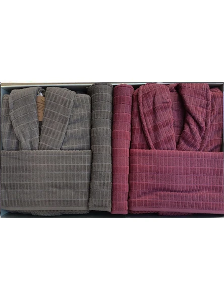 Özdilek Land Aile Bornoz Seti Koyu Pembe-Koyu Gri 8162