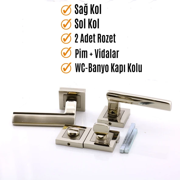 Ultra WC - BANYO Kapı Kolu İnox Kare Rozetli Sağ Sol Uygun Ev Kapısı Kolları Kilitlenebilir 1 Takım - 3