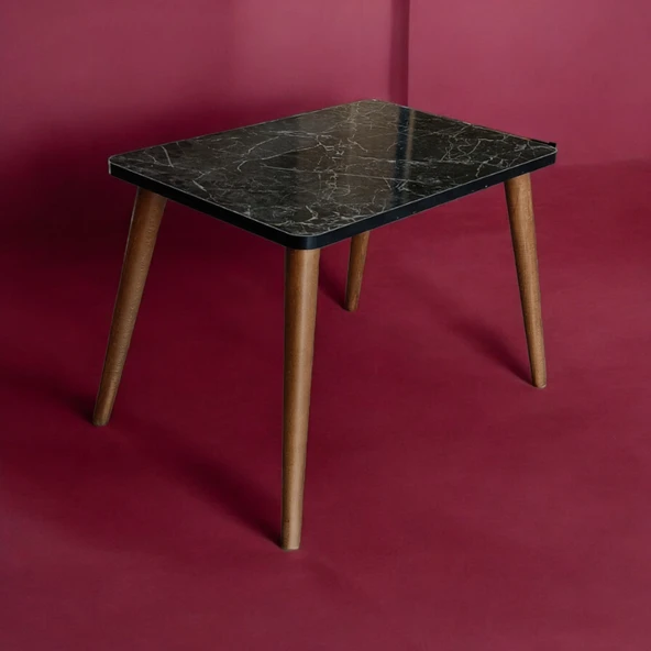 Portatif, Çok Amaçlı, Taşınabilir Kamp, Piknik, Seyehat Masası,-Mermer Desen- Ahşap Ayaklı - 3