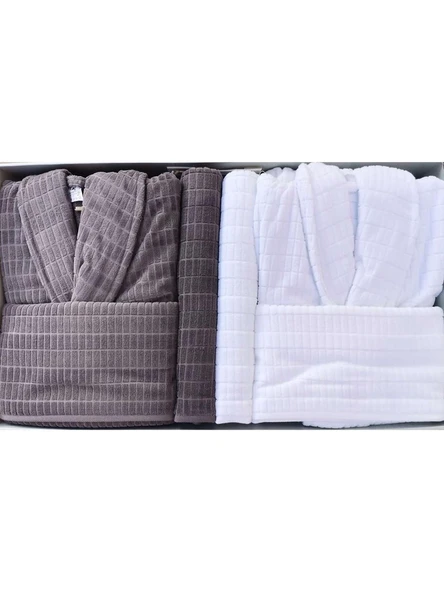 Özdilek Land Aile Bornoz Seti Beyaz-Koyu Gri 8179 - 2