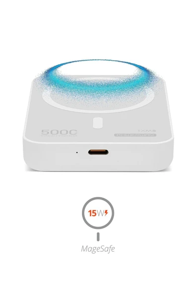 5000 mah Beyaz 15W Magsafe Destekli TXM5 Powerbank – Kablosuz Şarj + Stand Tasarım - 2