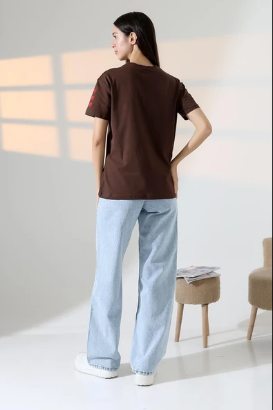 Kadın Kalp Nakışlı Bisiklet Yaka T-shirt - 6