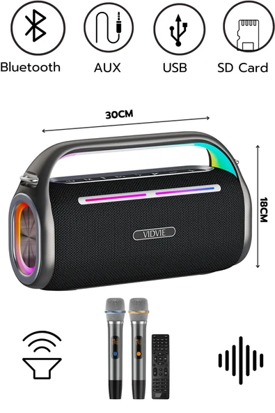 VIDVIE Xl-SP921 Şarjlı 2 Mikrofonlu 80W Bluetooth Hoparlör