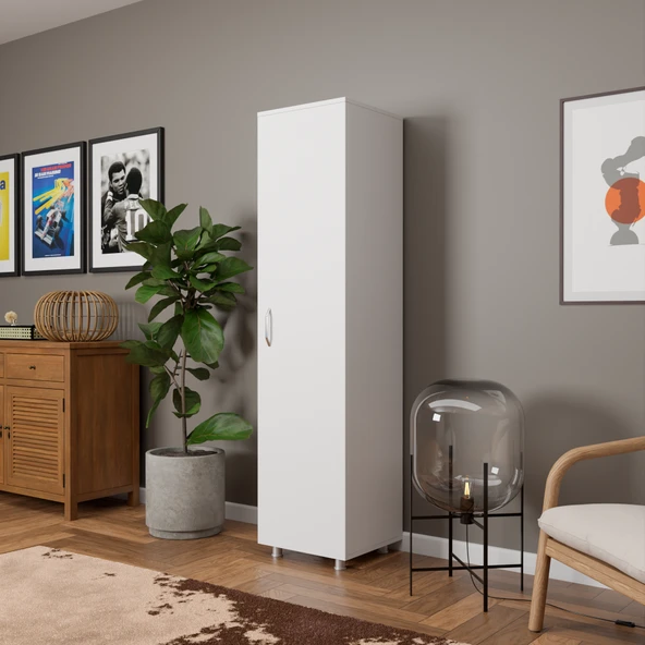 BEYAZ TEK KAPAKLI ÇOK AMAÇLI DOLAP - 180x45x42 cm