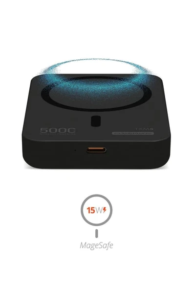 5000 mah 15W Magsafe Destekli TXM5 Powerbank – Kablosuz Şarj + Stand Tasarım Siyah - 3