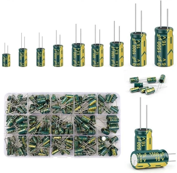 Elektrolitik Kondansatör Seti Kutuplu 225 Adet 1uF-470uF 15 Farklı Değerde Şeffaf Çantada - 2