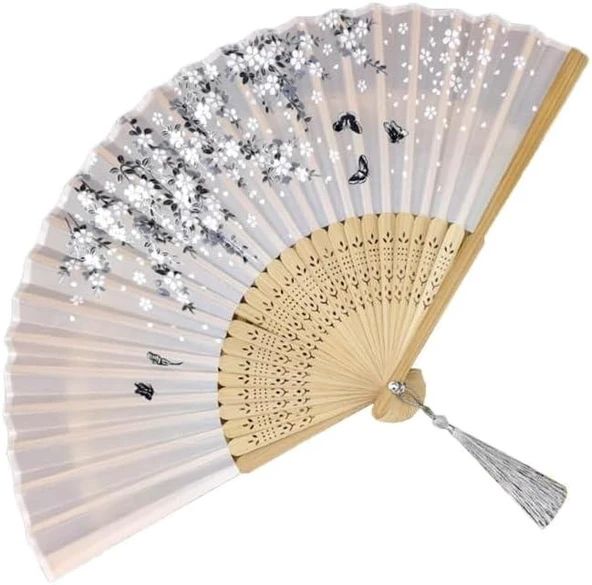 Beluga Yelpaze Bambu Kumaş Serinletici Vintage Şık Dekorasyon  Püsküllü Japon Yelpaze 0273 - Resim 2