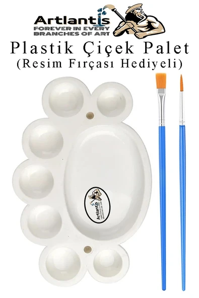 Plastik Çiçek Palet 1 Adet Çiçek Boya Paleti 8 Hazneli 17 cm  Resim Boyama Paleti Fırça Hediyeli Sanatsal Hobi