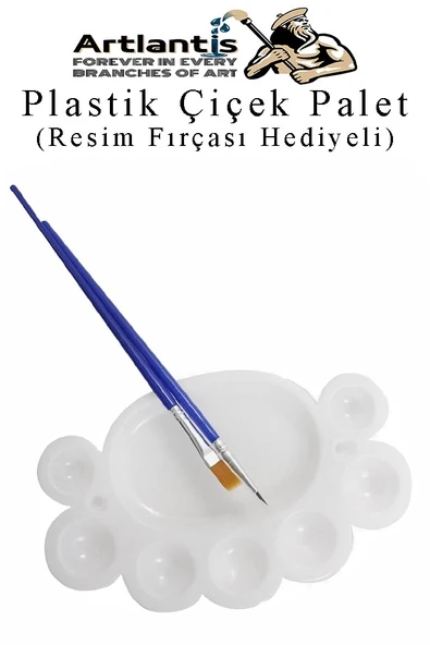 Plastik Çiçek Palet 1 Adet Çiçek Boya Paleti 8 Hazneli 17 cm  Resim Boyama Paleti Fırça Hediyeli Sanatsal Hobi - Resim 2