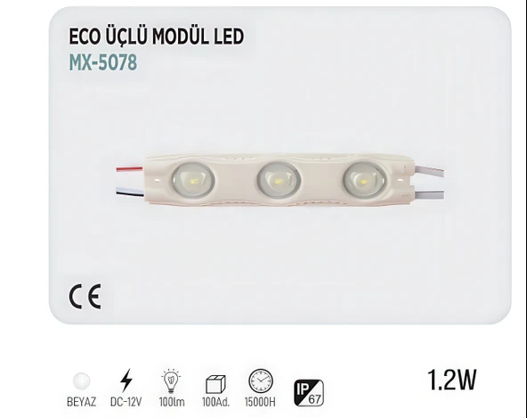 Orpemo Maxled MX-5078 Ürün 20'li paketler halinde  1,2W ECO Üçlü Modül LED - 12V IP65 Beyaz Işık
