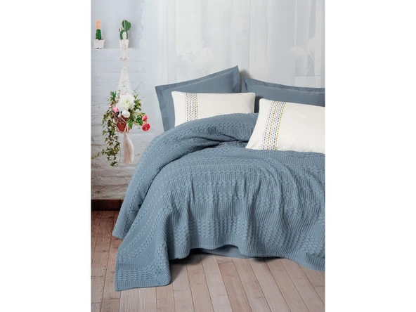 Cottonbox Aura Çift Kişilik Pike Takımı Pebble Indigo