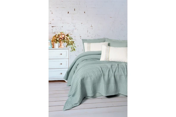 Cottonbox Aura Çift Kişilik Pike Takımı Pebble Mint